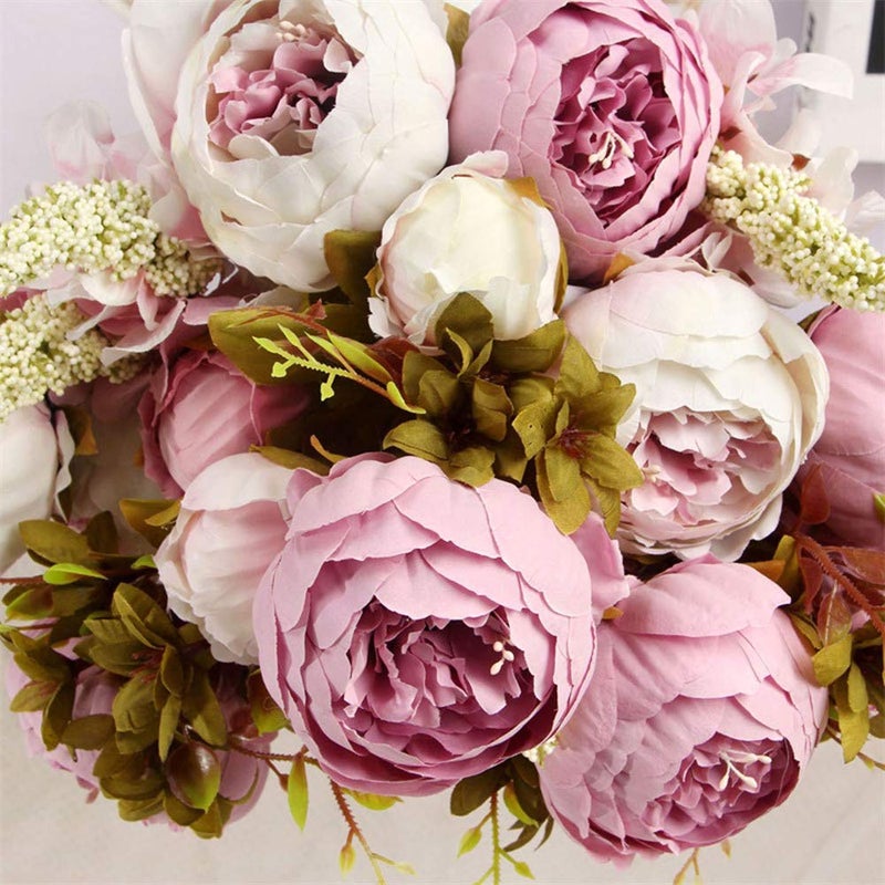 Fule 2 Pack Large Artificial Peony Silk Flower Bouquets Arrangement Wedding Centerpieces (Light Purple) - Image 3